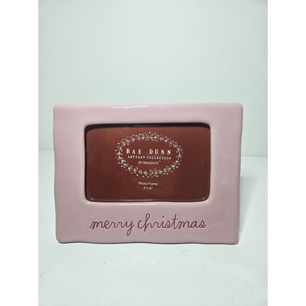 Rae Dunn Artisan Collection Pink Merry Christmas Ceramic 4x6 Picture Photo Frame
